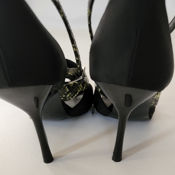 Zara Heeled Sandals features a lime green & black Embossed snakeskin print - Picture 6 of 13